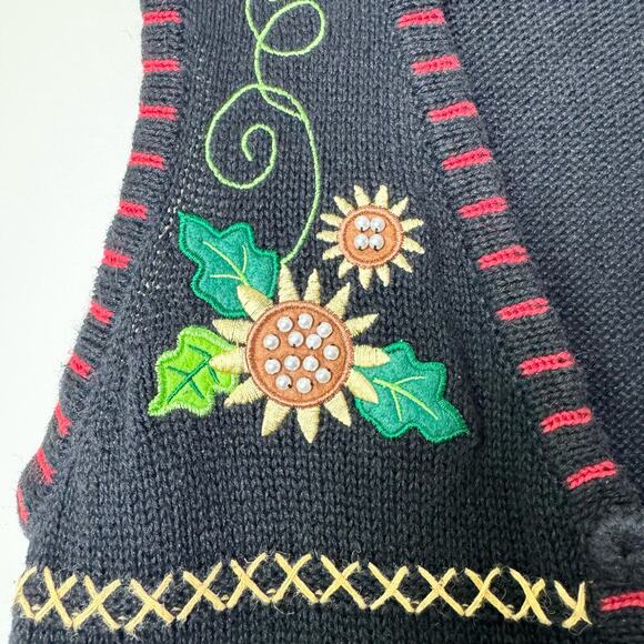 Holiday Editions VINTAGE Fall embroidered applique bedazzle sweater vest SMALL - Picture 6 of 6